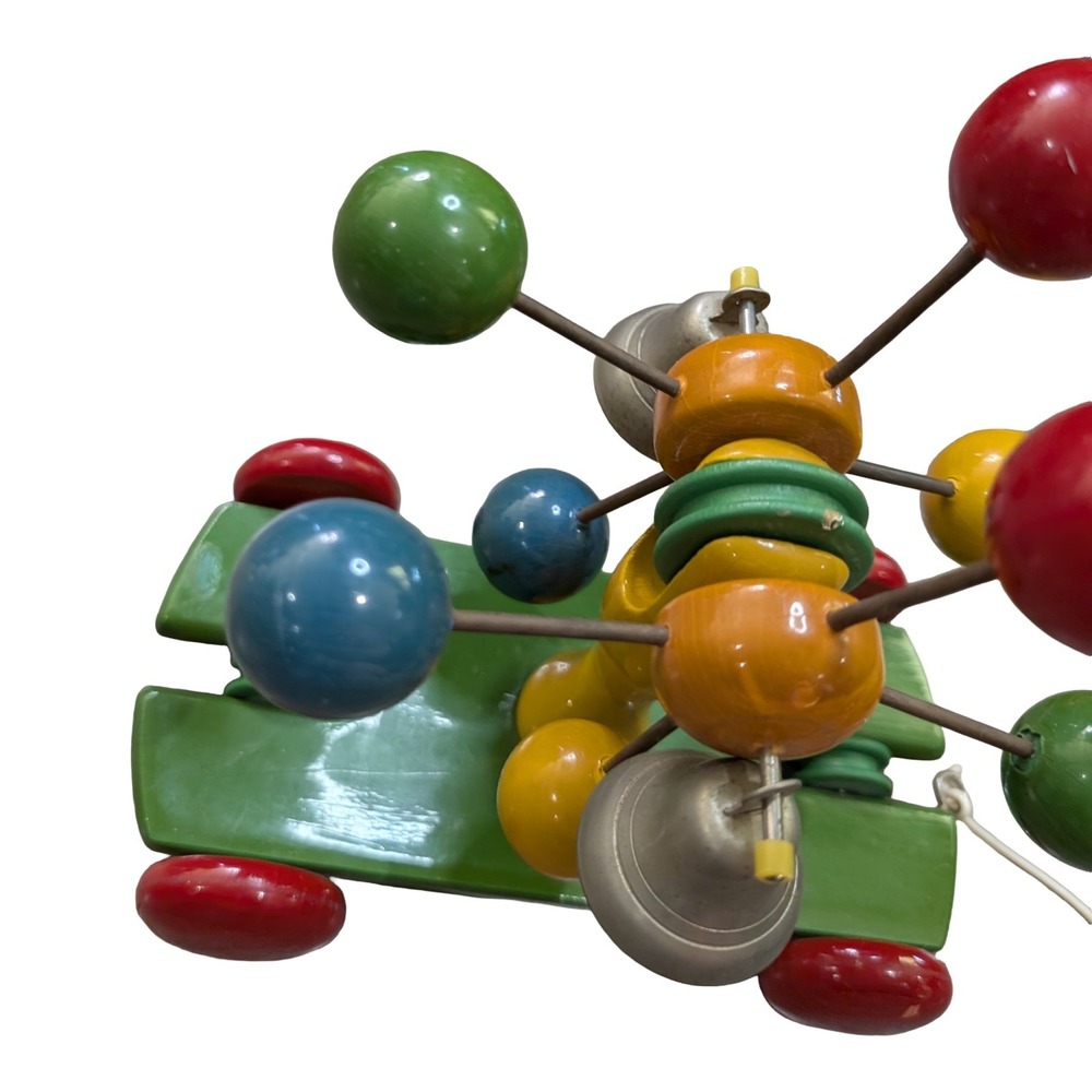 RARE Kouvalias Wooden Pull Toy 2Bells Greece Vintage Clacker Baby Montessori toy - Picture 3 of 8